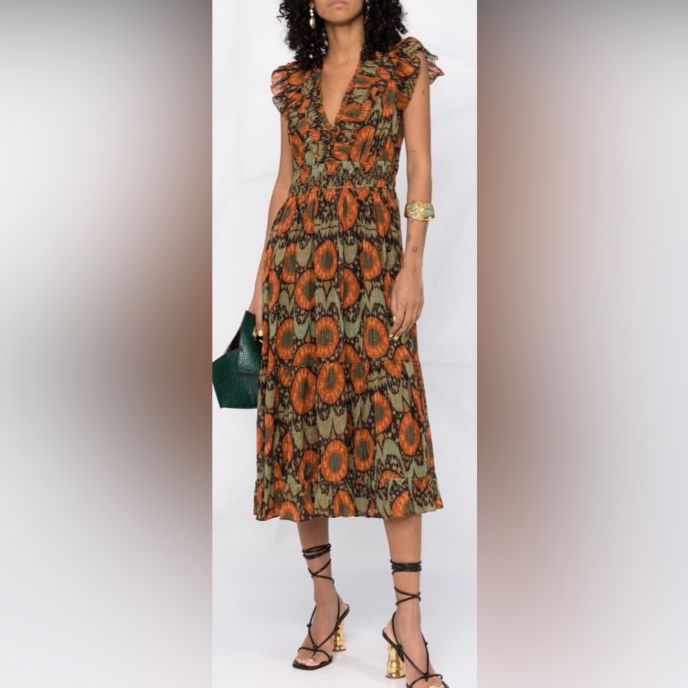 Ulla Johnson Samara Flutter Sleeve Midi Dress Size 6